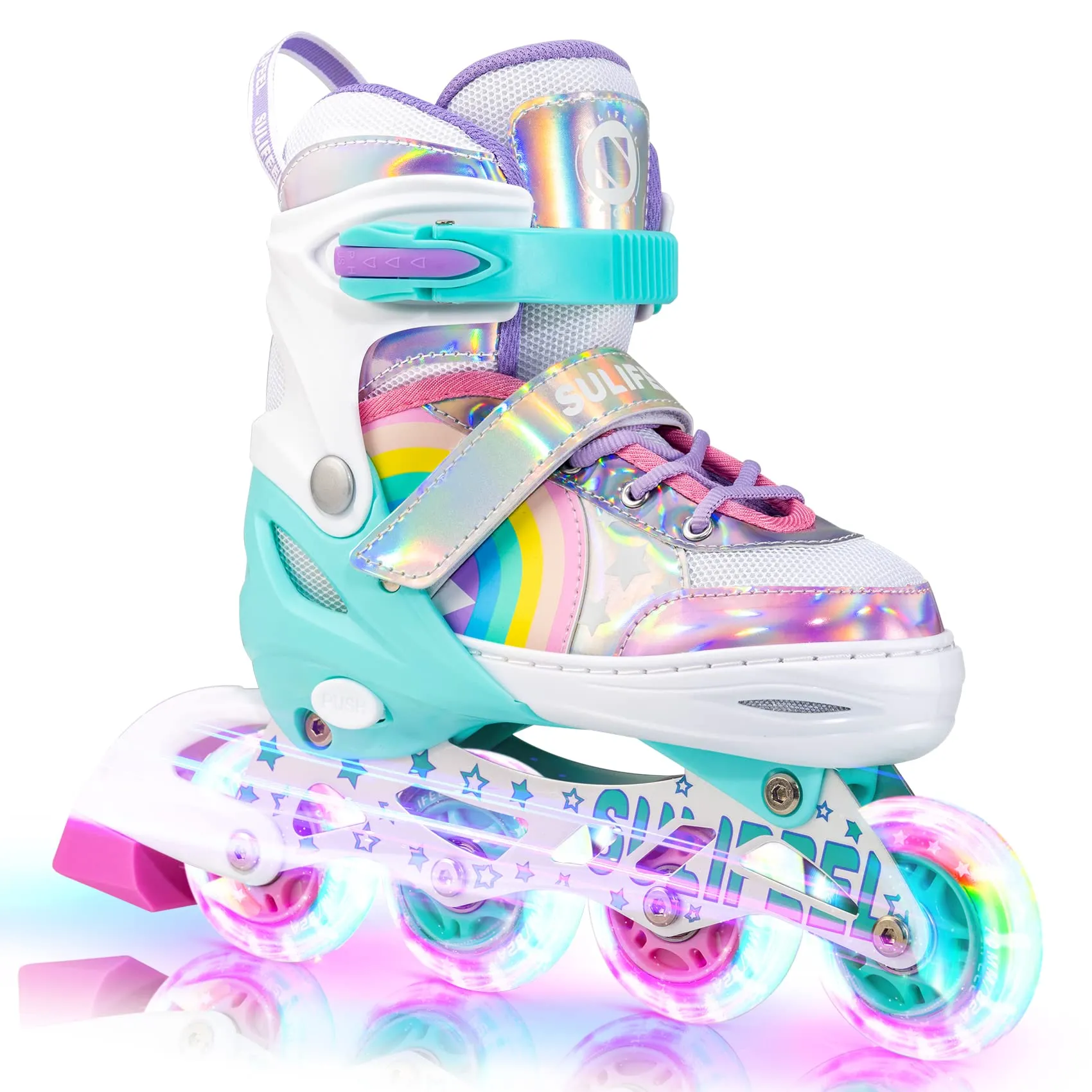 SULIFEEL Pattini in linea luminosi regolabili con unicorno arcobaleno per bambini, ragazze e ragazzi, pattini per principianti con ruote illuminate