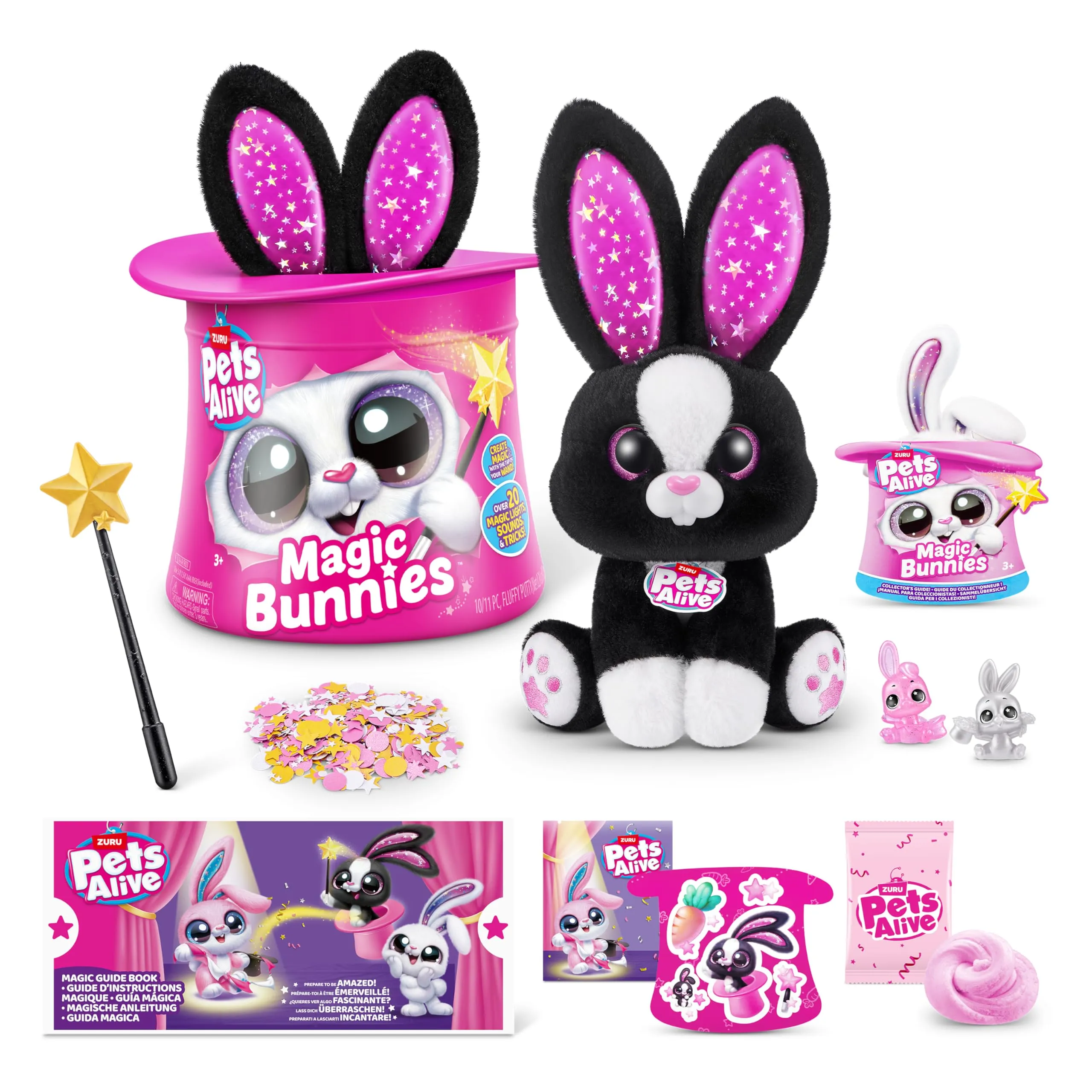 Pets Alive Magic Bunnies di ZURU Peluche magico elettronico e interattivo a sorpresa (Black Bunny)