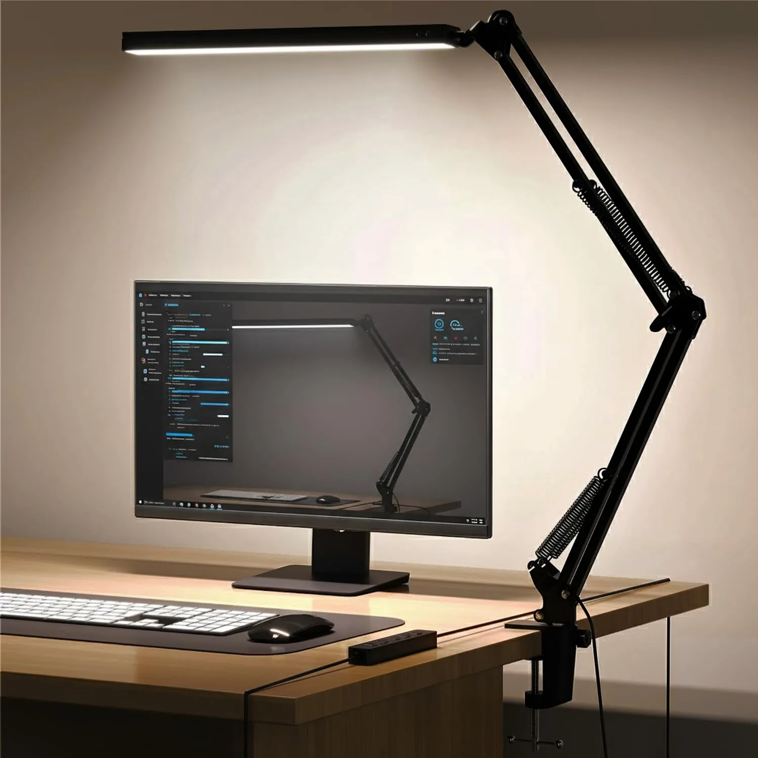 Meltrck Lampada da Scrivania LED Dimmerabile con Fissaggio a Morsetto - 1200 Lumen Protezione Occhi, 5 Modalità Colore & 11 Livelli Luminosità, Timer 45 Min e 80 LED (Nero)