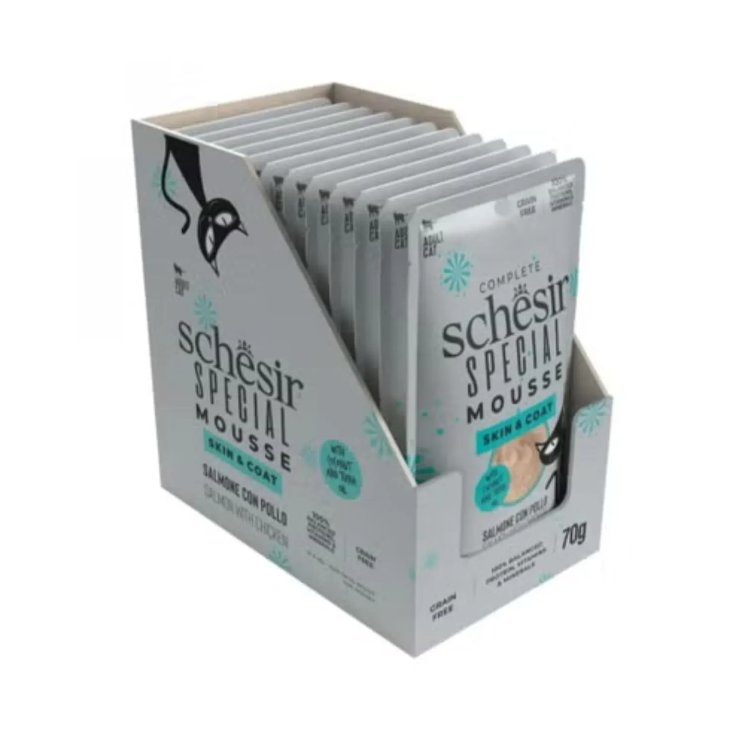 Schesir Special Skin & Coat, Cibo Umido Completo per Gatti (Buste 12 da 70g)