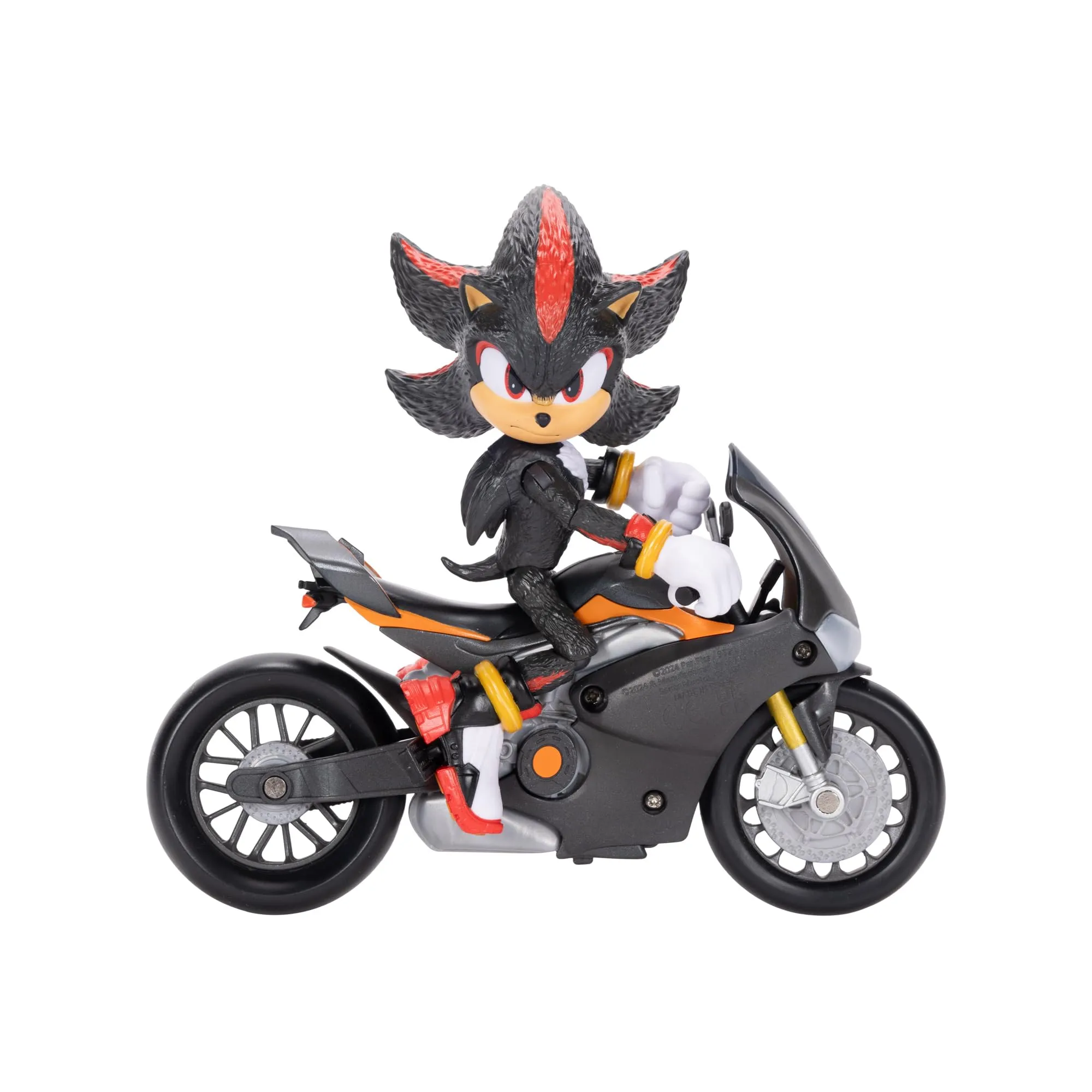 Sonic 3 Movie - Personaggio di Shadow con Motocicletta, Action Figure articolata in scala 13 cm, 13 Punti di Articolazione, motocicletta con Ruote Mobili e Cavalletto Funzionante ispirata al film