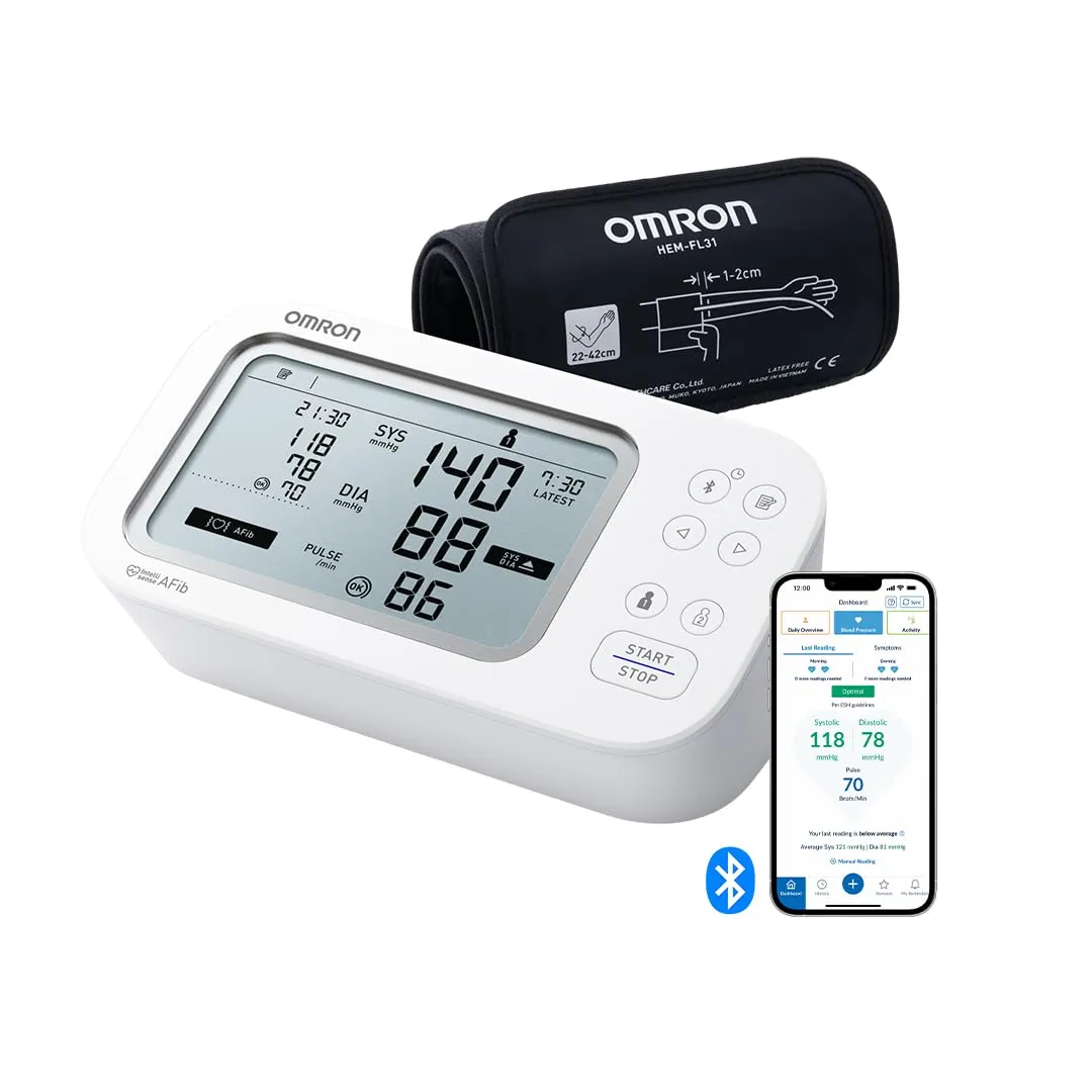 OMRON X7 Smart AFib Misuratore di Pressione da Braccio | Screening dell'AFib con ogni controllo della pressione sanguigna a casa | Validato clinicamente | 2 Utenti | Bracciale Intelli Wrap 22-42cm