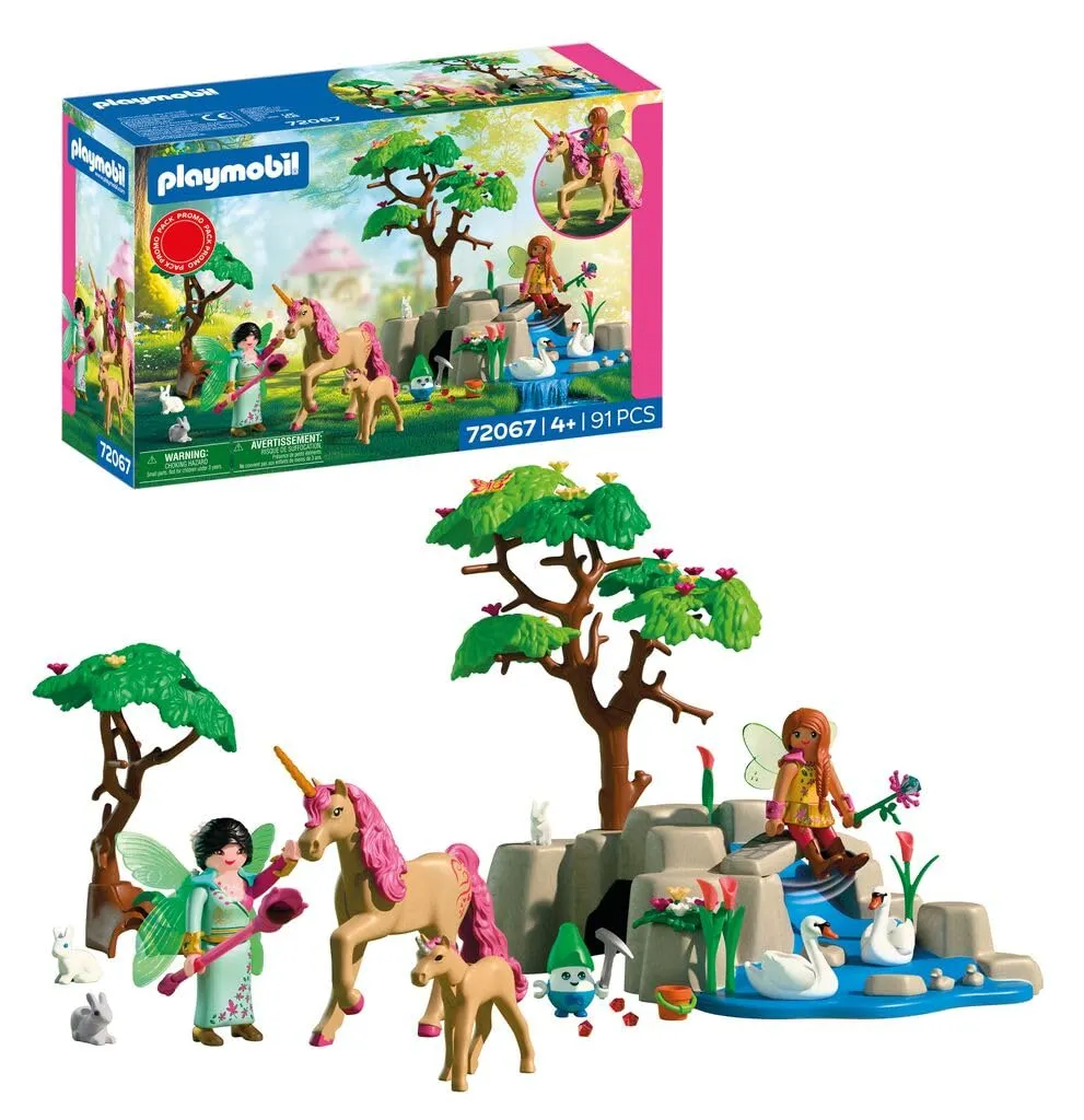 PLAYMOBIL Fantasy & Magic Fairy Outing | 2 fate, famiglia di unicorni e Joyling con grotta di pietre preziose | Stimola la creatività | Giocattolo per bambini dai 4 anni in su | 72067