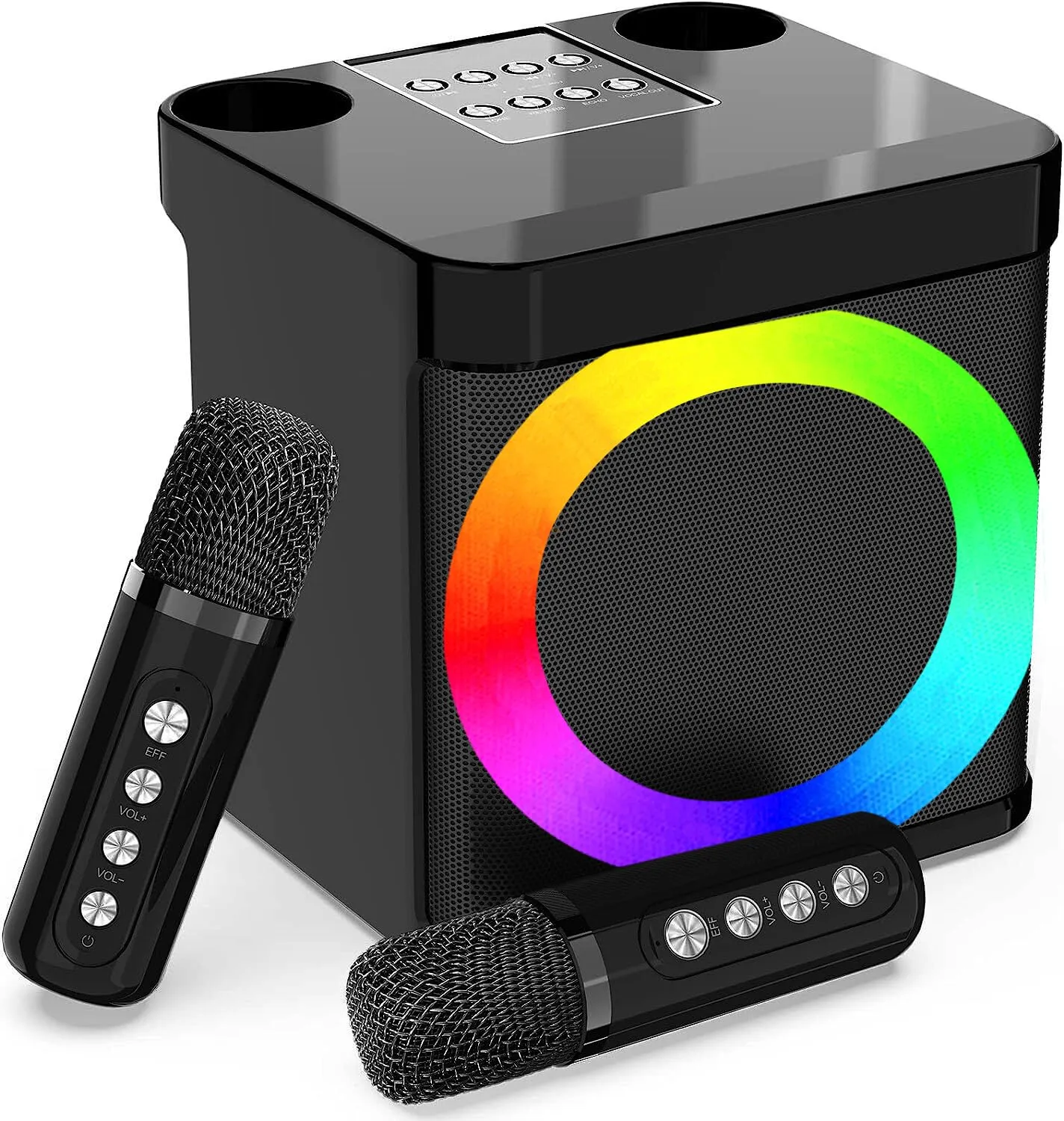 Casse Karaoke Portatile, Tutto-in-Uno Karaoke Professionale Completo con Cassa Bluetooth, 2 Microfoni karaoke con microfono Wireless, Ricaricabile, Luce LED, Prima scelta per i regali