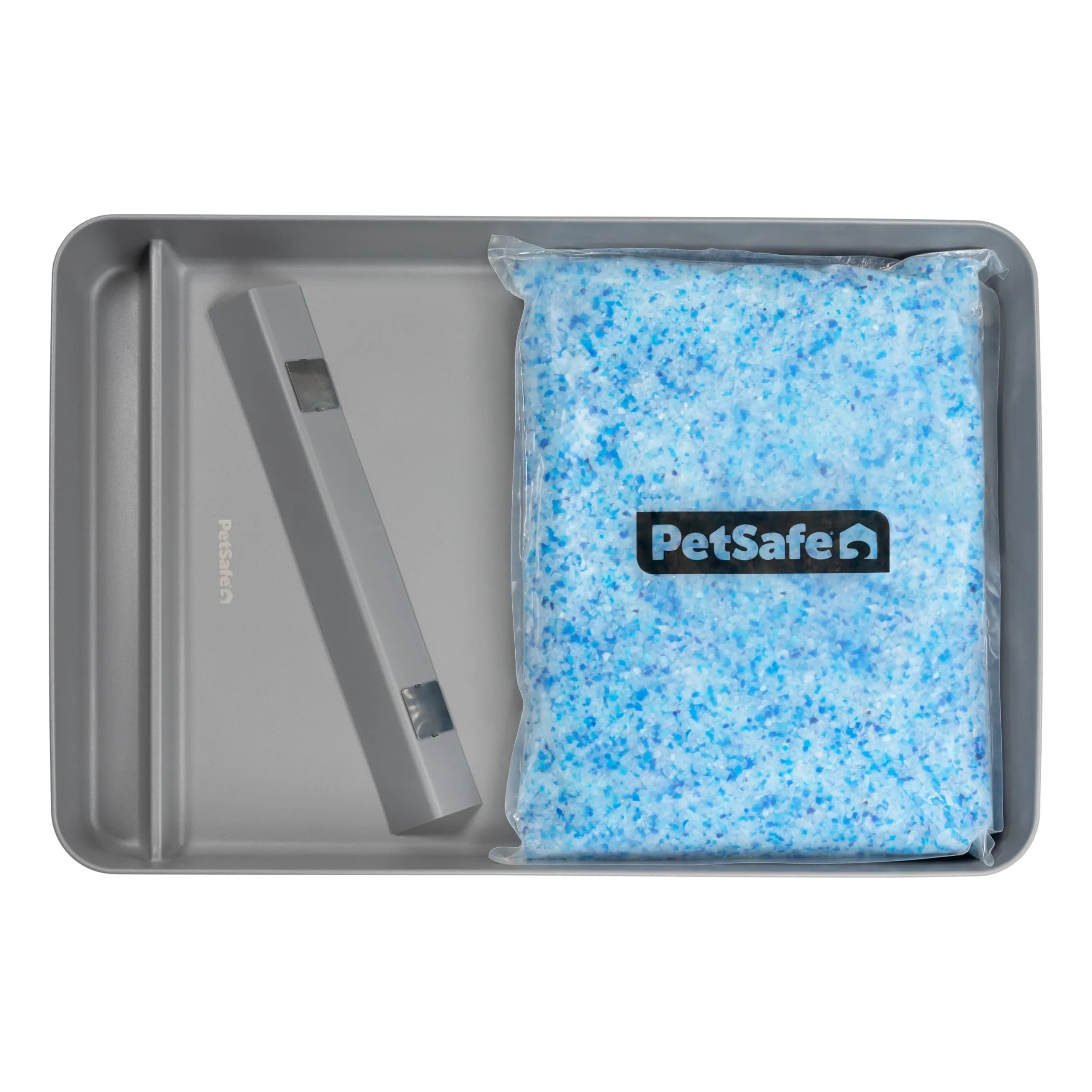 Vassoio riutilizzabile ufficiale PetSafe ScoopFree in acciaio inox – Include 2 kg di lettiera per gatti in cristallo non agglomerante, profumo fresco