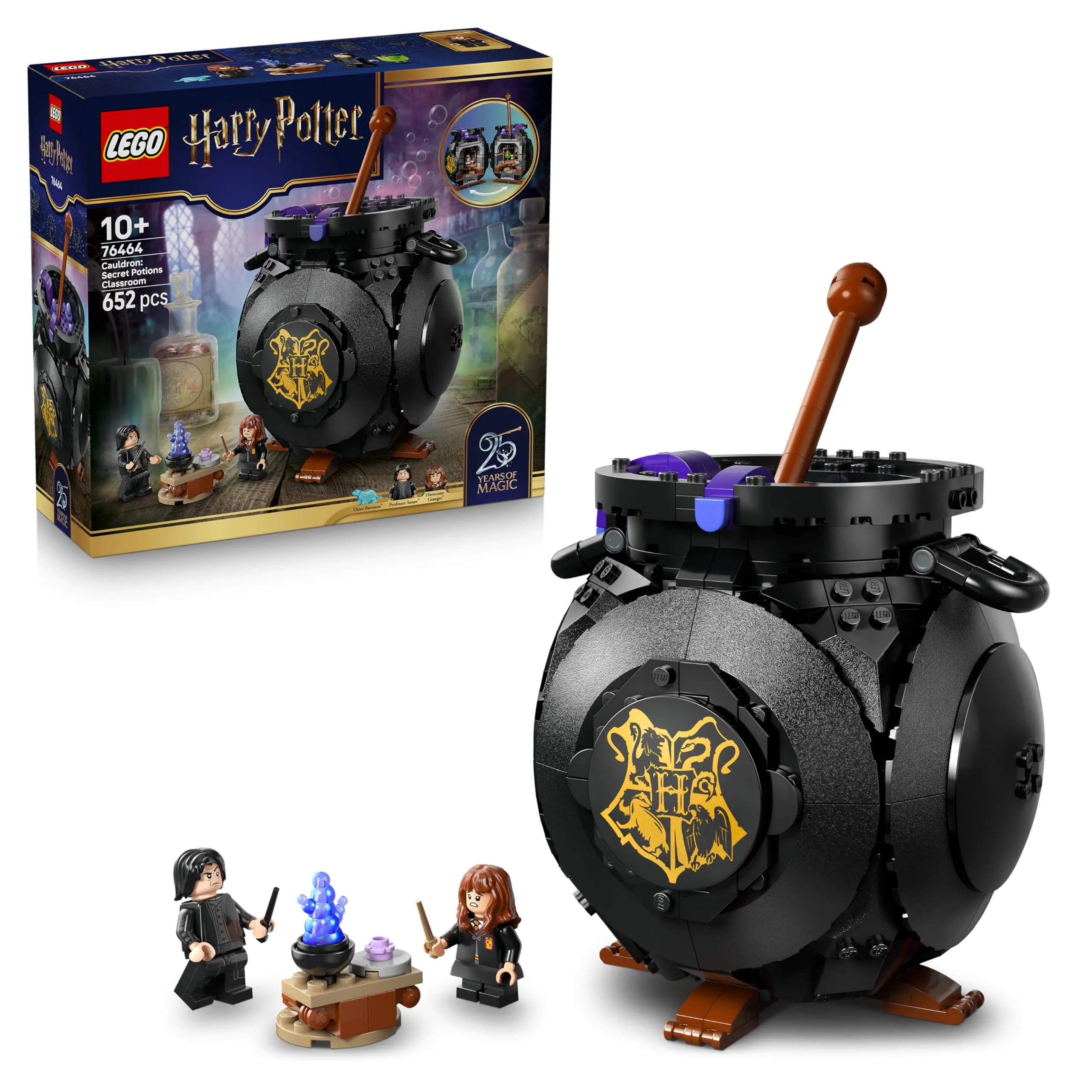 LEGO Harry Potter Calderone: Lezione di Pozioni Segrete - Decorazione Giocattolo Cameretta con Patronus da Collezione e Minifigure di Hermione e Piton - Regalo per Bambine e Bambini 10+ Anni - 76464