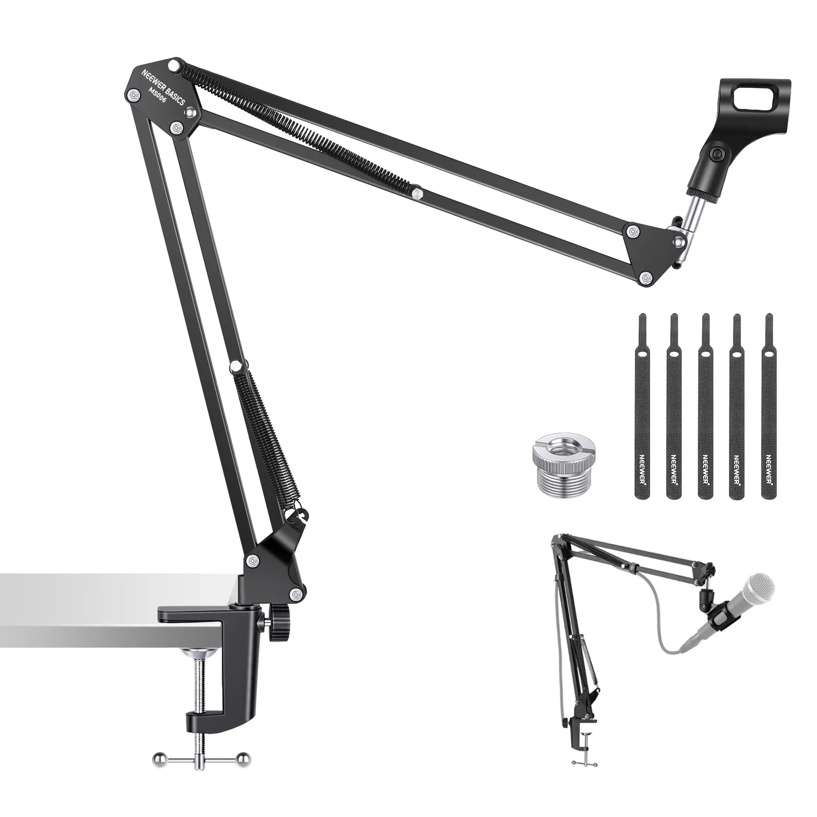 NEEWER Basics Supporto Braccio per Microfono, Boom Mic Arm a Forbice Sospeso da Tavolo con Clip e Adattatore 3/8" a 5/8" Compatibile con Blue Yeti Snowball HyperX QuadCast SoloCast, Max 1,5kg, MS006