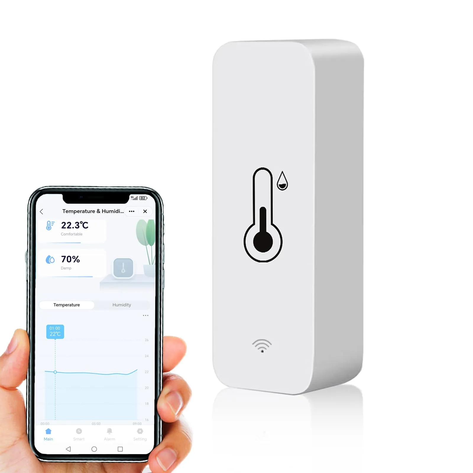 Termometro igrometro smart, WiFi sensore mini per temperatura interna e umidità, sensore di temperatura e umidità per ambienti, controllo remoto tramite app per serra e cantina, compatibile Alexa.1PCS