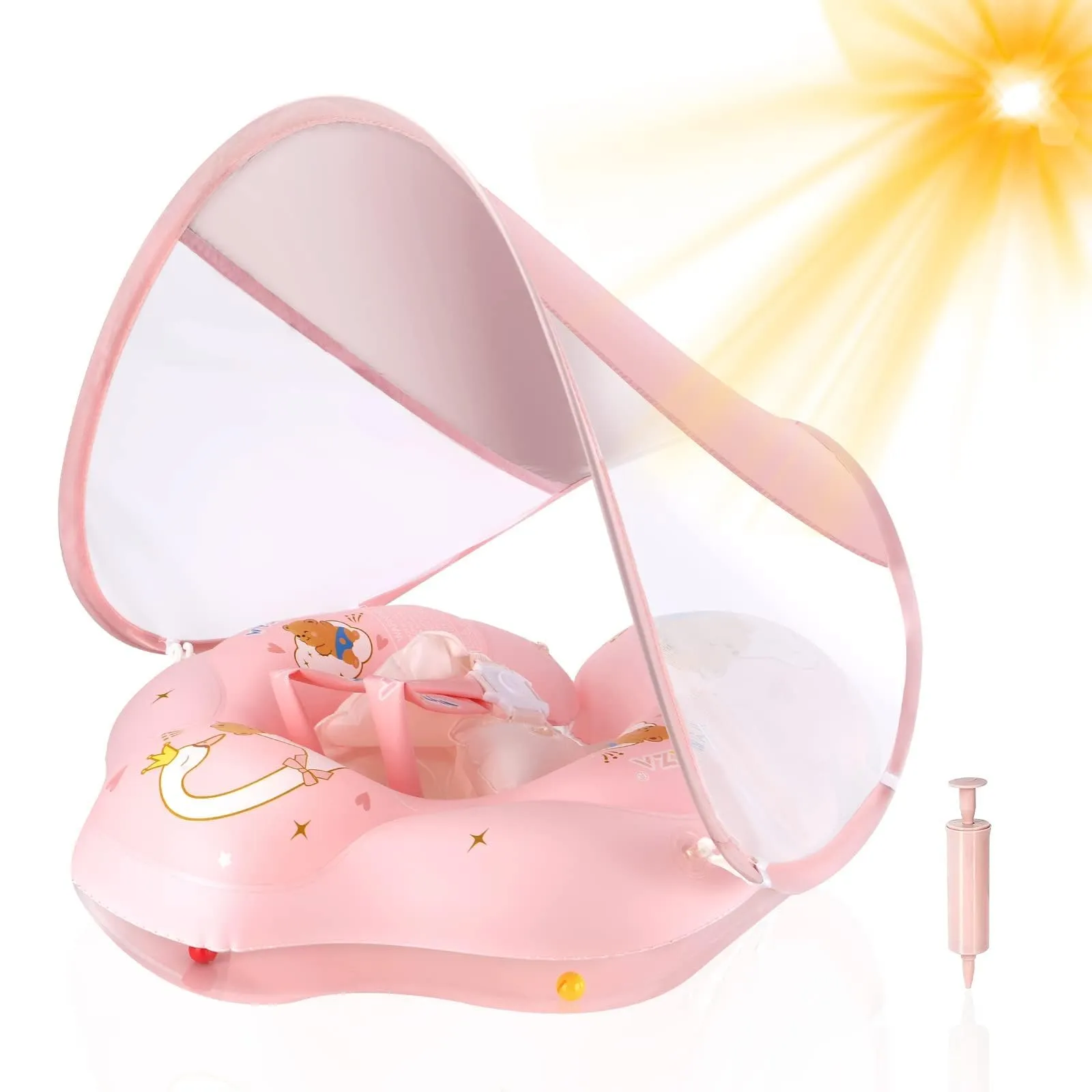 WYRIAZA Salvagente Neonato, Ciambella Neonato Mare | Salvagente Neonato con Parasole SPF 50+ | Salvagente Neonato 5-16Kgs Aggiornato con Sfera di Equilibrio per Evitare Il Ribaltamento