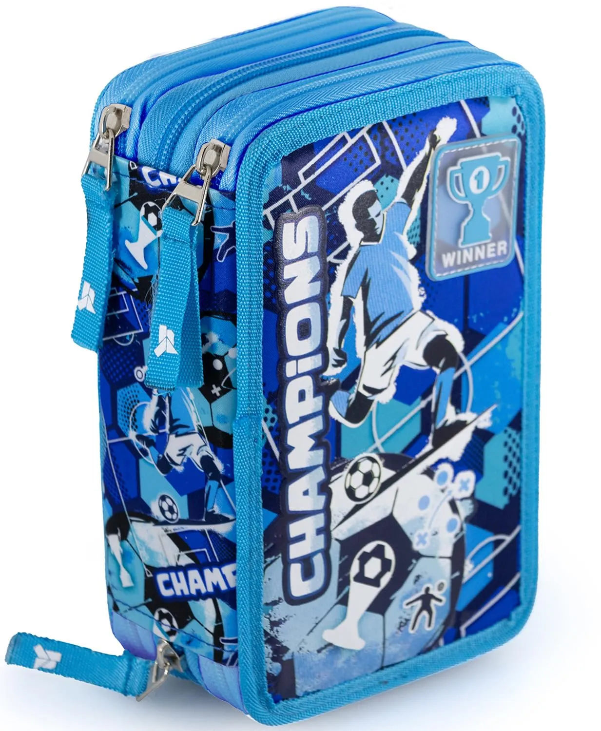 Julian Ross Astuccio 3 Scomparti, 45 Pezzi, 2 Penne Gel Cancellabili, Colla, Forbici, Pastelli 4.0, 3 Zip, Bambini, Scuola e Regalo, Champions Azzurro, Per Napoli Fan