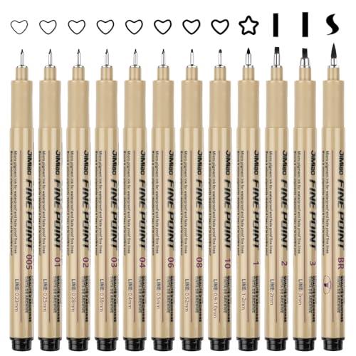 Svalor Penne a punta fine, Penne a punta fine Micron da 12 pezzi Nere con 12 diverse larghezze di linea, Penne da disegno per artisti, Penne a punta fine nere per illustrazione, schizzi, disegno tecni