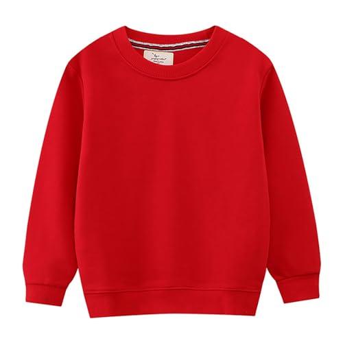 Felpa Bambino Ragazzo Ragazze Cotone Sweatshirt Tinta Unita Pullover Senza Cappuccio Girocollo Casual Autunno Sportivo Moda Maglione Manica Lunga Maglietta Top 1-7 Anni (Red, 4-5 Years)
