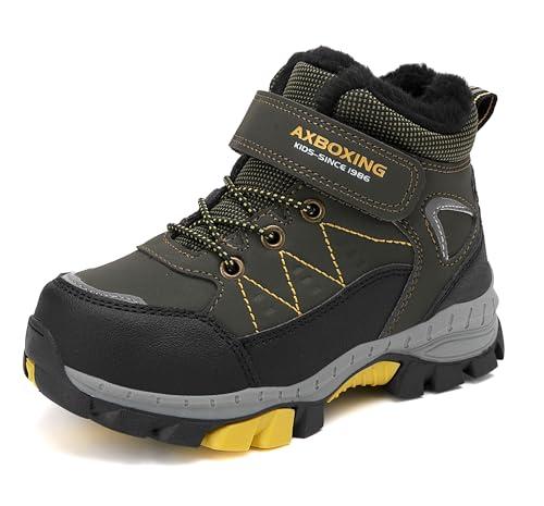 TARELO Bambini Scarpe da Trekking Ragazzi Inverno Caldo Neve Stivali Ragazzi Ragazze All'Aperto Antiscivolo Stivali Invernali 32-39EU (Verde,33)