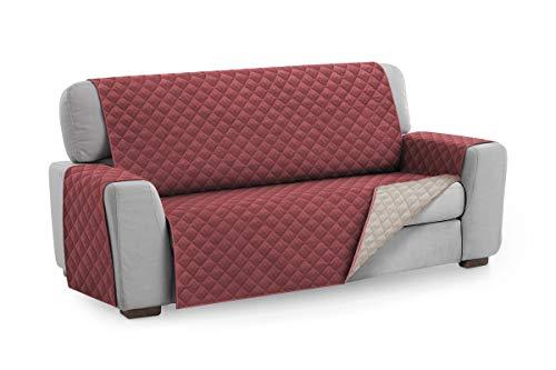 Textilhome Copridivano Malu 3 Posti (160cm) – Salvadivano Trapuntato Reversibile Universale, Protezione Antigraffio, Fodera Imbottita per Divano, Colore Rosso