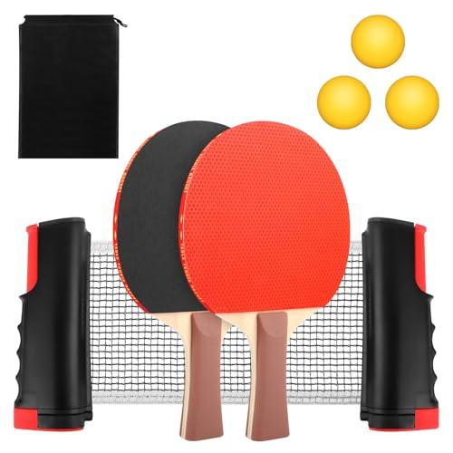Set di racchette da ping pong professionale con rete retrattile, 2 racchette, 3 palline da ping pong e borsa a rete – Set da ping pong per bambini