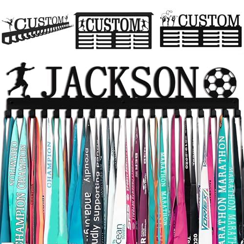 Xiuyours Porta medaglie Personalizzato con Ganci per Nome, espositore per premi e Nastri, da Parete, Ginnastica, corridori, Ragazzi, Ragazze, Bambini, Regalo Personalizzato per Sport, espositore per