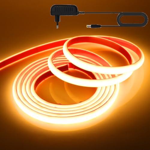 HEGEHE - 12V COB LED strisce al neon [1M, bianco caldo 3000-3500K], IP68 impermeabile, 320 LED/m flessibile FCOB LED Nastri CRI90+, tagliabile ogni 2,5cm, decorazione domestica