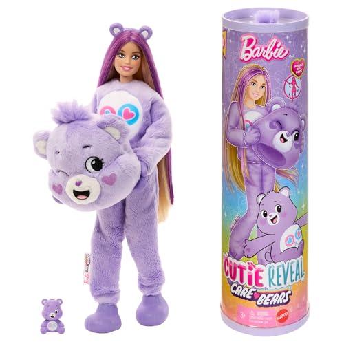 Barbie - Cutie Reveal Serie Care Bears, bambola con costume di orso di peluche Share Bear, 10 accessori a sorpresa cambia colore tra cui un mini orso inclusi, giocattolo per bambini, 3+ anni, JCN94