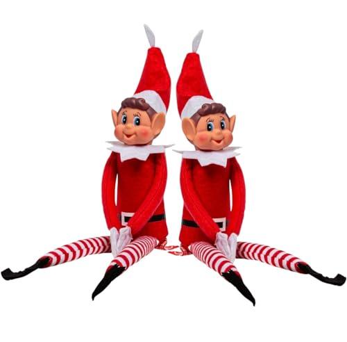 SPVN 2 Pezzi Elfie Pupazzo a forma di elfo birichino, Con corpo morbido e viso in vinile, 15 Pollici, Elves Behavin Badly 39 cm rosso gamba lunga con cappello, Peluche