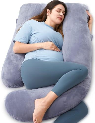 momcozy Cuscino Gravidanza in Velluto – Cuscino a Forma di U per Dormire in Gravidanza 145cm, Supporto per Schiena, Pancia, Gambe e Fianchi – Cuscino Gravidanza per Dormire Laterale
