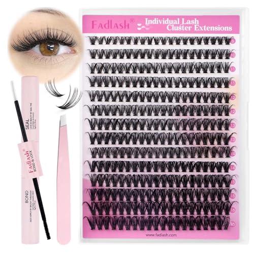 Fadlash Kit di Estensioni Ciglia 0.07 D Arricciatura 8-16mm 40D Finte Ciuffetti Naturali Ciglia Individuali Bond and Seal, Pinzette per Ciglia a Grappolo DIY per Uso Personale