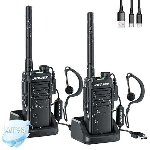 JUCJET EP31 PMR446 Walkie Talkie, Walkie Talkie ricaricabili impermeabili IP54 con 22 canali, cavo di ricarica TPYE C 2 in 1, con stazione di ricarica USB, auricolari originali(Nero, 2 Pezzi)