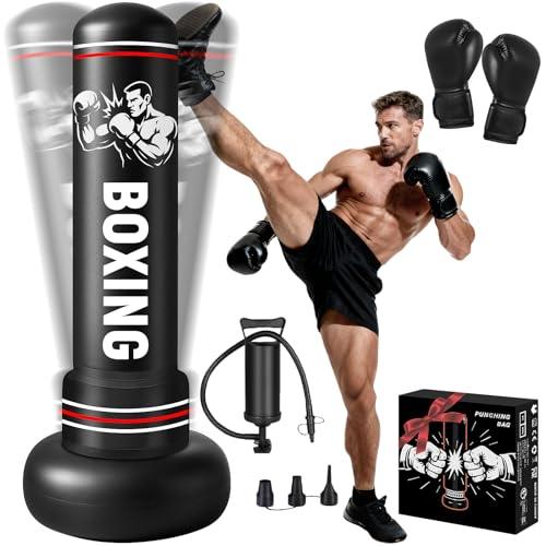 Sacco da Boxe da Terra,190cm Sacco da Boxe per Adulti Gonfiabile con Guantoni e Pompa, Gonfiabile Pungiball Bambini per Kickboxing, Karate, Boxing Bag da Casa e Ufficio