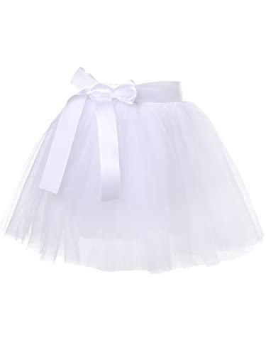 PLIKSUVER Gonna in tulle per bambini, gonna da balletto, mini gonna da ballo, 7 strati, per feste, danza, costumi per Halloween, 2-8 anni, bianco, Einheitsgröße