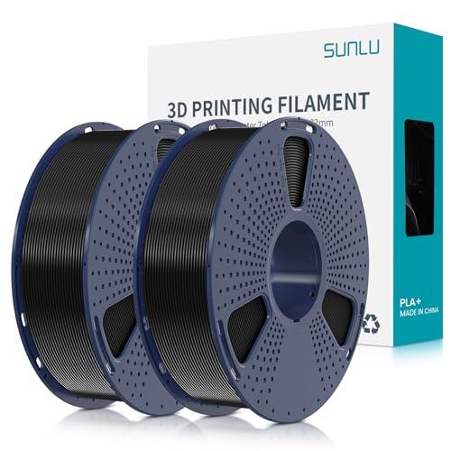 SUNLU Filamento PLA+ 1.75 mm per Stampante 3D e Penne 3D, Filamento PLA Plus 2KG,Neatly Wound, Precisione di Tolleranza del Filamento +/- 0.02 mm (Nero+Nero)