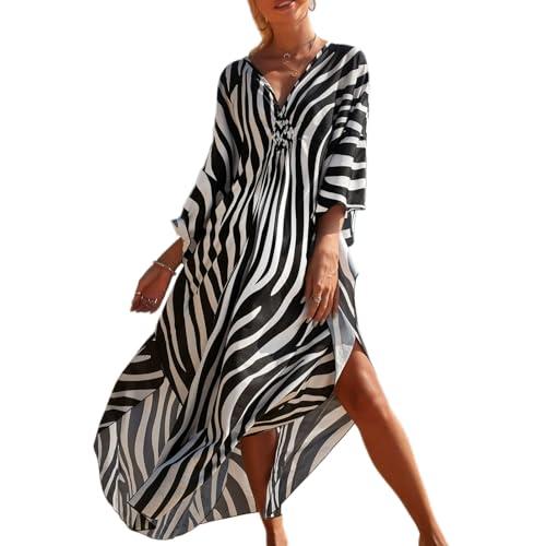 Baynetin Donna Kaftan Abito Copricostumi Spiaggia Floreale Bohémien Vestito Mare Taglia Grande Maxi Kimono Beach Bikini Cover ups Casual Caftano Loungewear Costume da Bagno Coprire (Striscia)