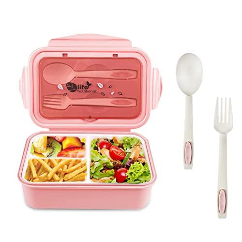 Newpop porta pranzo con 3 Scomparti e Cucchiaio Forchetta 1400ml, lunch box Perdite Senza BPA, bento box Adatto a Microonde e Lavastoviglie, portavivande per Adulti Bambini Lavoro Scolastico
