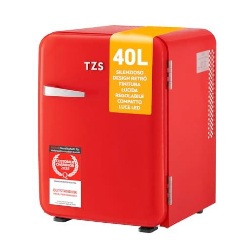 TZS First Austria - Mini Frigorifero Retrò 40L silenzioso - Piccolo Minifrigo design vintage con luce interna e 2 scomparti porta - Minibar per campeggio, ufficio, camera da letto e hotel - rosso