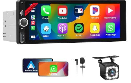 Wireless Autoradio CarPlay 1 DIN - 6.86 Pollici Touchscreen Stereo Auto Bluetooth con Schermo, Radio 1 Din Car Play Supporta Mirror Link con Telecamera, RDS FM Radio/Type-C de Recharge/Mic/SWC