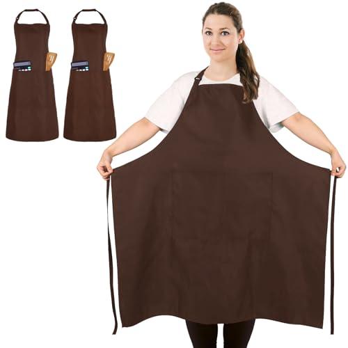 FunChaos 2 Pezzi Taglia Grossa Grembiule, Caffè Cuoco Grembiule, Unisex Grembiuli con 2 Tasche per Cucinare, BBQ, Lavoro, Professionale Grembiuli per Cameriere Pittore Parrucchiere (Taglia Grande)