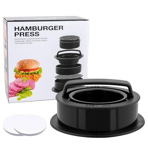 Zhushishunyi 3 in 1 Pressa per Hamburger Attrezzo, Stampo per Hamburger Antiaderenti e Resistenti, Accessori Barbecue, Set Utensili Cucina, con 200 Fogli di Carta Oleata per Hamburgers