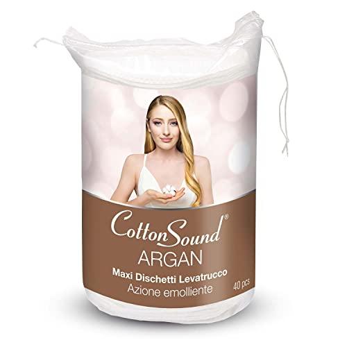 COTTON SOUND ARGAN Maxi Dischetti Struccanti 40 Pezzi, Dischetti 100% Cotone con Microcapsule d'Argan, Azione Emolliente, Lato Liscio e Lato Goffrato, Made in Italy