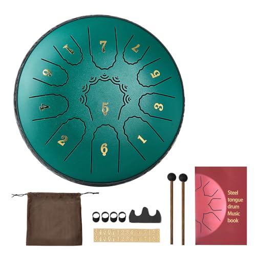 VEVOR Tamburo a Lingua d'Acciaio, Tamburo a Pioggia da 152,4 mm e 11 Note per Giardino Esterno, Tamburi Musicali in Re Maggiore con Libro di Musica e Bacchette, Strumento a Percussione, Verde