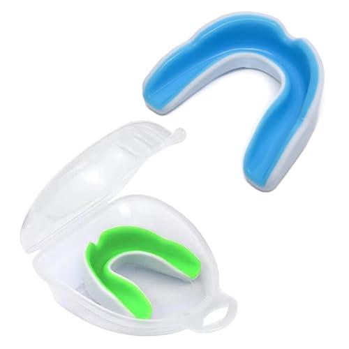 HAMKU 2 Pezzi Paradenti Per Adulti e Bambini Per Rugby,Boxe,Arti Marziali,Hockey,Arti Marziali Miste,Taekwondo Con Box Igiene (Bianco e Verde)