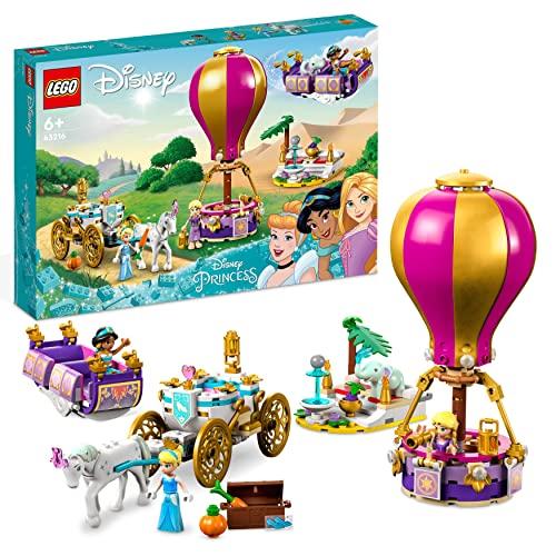 LEGO Disney Princess Il Viaggio Incantato della Principessa con Mini Bamboline di Cenerentola, Jasmine e Rapunzel, Cavallo e Carrozza Giocattolo, Tappeto Volante, Mongolfiera, Regalo per Bambini 43216