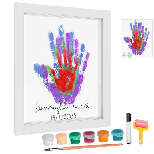 HuBorns - Cornice Impronta Mani e Piedi Neonati con Spazio per 4 Impronte, Kit Impronta Mani Famiglia per Dipingere Impronte, Set Impronte Mani e Piedi Neonato Ideale Regalo Neonato (Bianco)