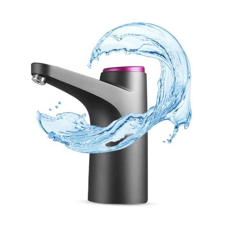 Distributore d'acqua NK - Indicatore LED, batteria ricaricabile USB da 1200 mAh, materiale in silicone, compatibile con da 4,5L 5L 7,5L 10L 11,3L 15L 18,9L - adattatore da 3,8 e 4,8cm - (nero)