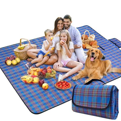 BAXIWUY Coperta da Picnic con Retro Impermeabile 150 x 200 cm Coperta da Spiaggia Portatile Tappetino da Picnic Pieghevole Tappetino da Spiaggia per Campeggio, Trekking, Montagna, Viaggi (Blu)