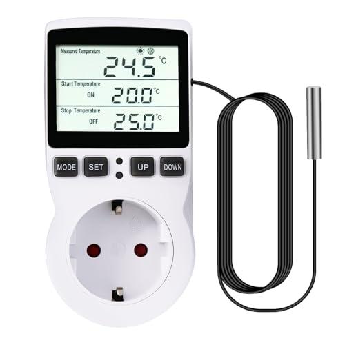Digitale Presa Termostato Spina Regolatore di Temperatura, con Sensore di Temperatura e LCD per Serra, Terrario, Acquario, Rettili