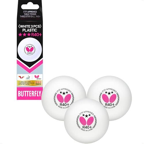 Butterfly 3 stelle R40+ | Palline da tennis da tavolo professionali bianche di qualità superiore (confezione da 3) | Palline da tennis da tavolo per competizioni ottimamente bilanciate