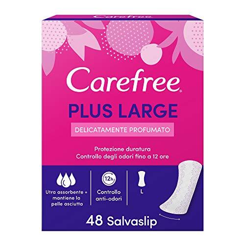Salvaslip Carefree Plus Large con fragranza leggera (48 unità), protegge le mutandine assorbenti e traspiranti per l'uso quotidiano, protegge le mutandine extra lunghe con protezione dai cattivi odori