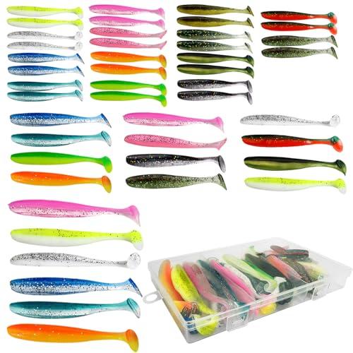 46 Pezzi Esca Gomma di Pesca per Pesci Artificiali, Pesci di Gomma Spinning, Esche Artificiali Silicone, per Trota per Acqua Dolce O Acqua Salata