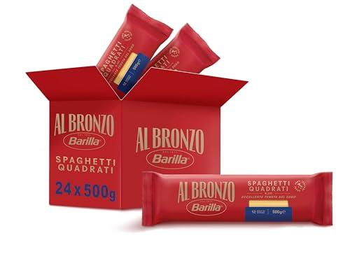 Barilla Pasta Al Bronzo Spaghetti Quadrati 100% Grano Italiano, Pasta Trafilata Al Bronzo con Lavorazione al Bronzo Grezzo, Spesso e Corposo, Alta Tenuta di Sugo e Cottura, 24 Confezioni da 500 g