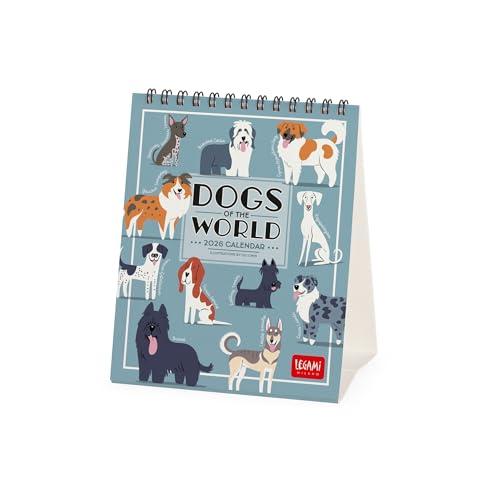 Legami - Calendario da Tavolo 2026, Dogs Of The World, Calendario da Scrivania, 12 Mesi e Planner Annuale, in Inglese, Segni zodiacali, Festività internazionali, 12 x 14.5 cm