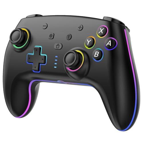 Wireless Controller per Switch/Switch 2/Lite/OLED/PC, Controllore Switch Pro con illuminazione RGB 7 Colori Intercambiabili/Doppia Vibrazione/Trigger Hall Effect/Turbo, Joystick Ergonomico Precisione