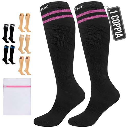 360 Relief Calze Compressione Graduata Classe 1 Donna e Uomo - 15-20 mmHg Gambaletti Compressione per Aereo, Circolazione, Infermiera, Running, Sports - Calzini Compressione S/M Nero